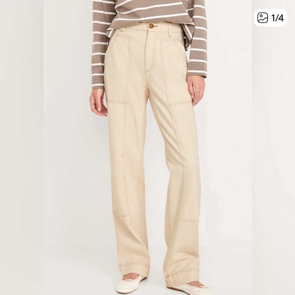Old Navy Women’s Cream Straight-Leg High-Waist Utility Pants Size 14